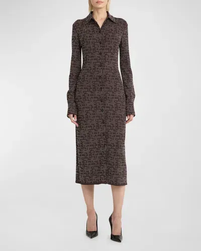 Ferragamo Studded Button Down Midi Viscose Jersey Dress In Expresso