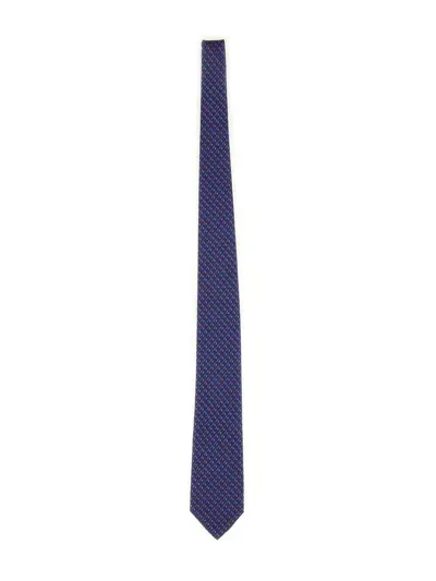 Ferragamo Tie With Logo Print In Blue