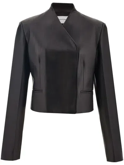 Ferragamo Woman Short Leather Jacket In Black