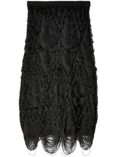 Ferragamo Weaved Fringed Skirt In Black