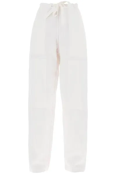 Ferragamo Work  Linen Blend Pants With Patchwork In White