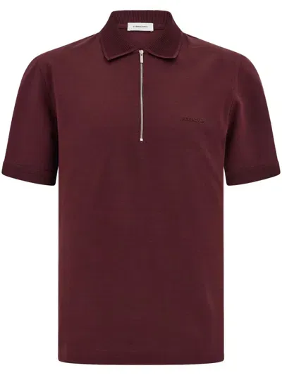 Ferragamo Zip Collar Polo In Red