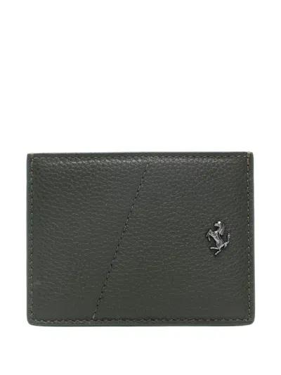 Ferrari Prancing Horse Leather Cardholder In Green