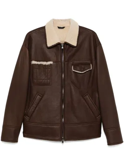 Ferrari Shearling Bomber Jacket In Brown