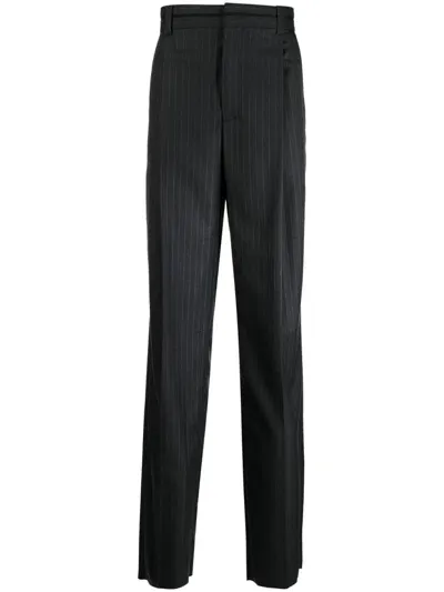 Ferrari Tailored Striped Virgin-wool Trousers In Black