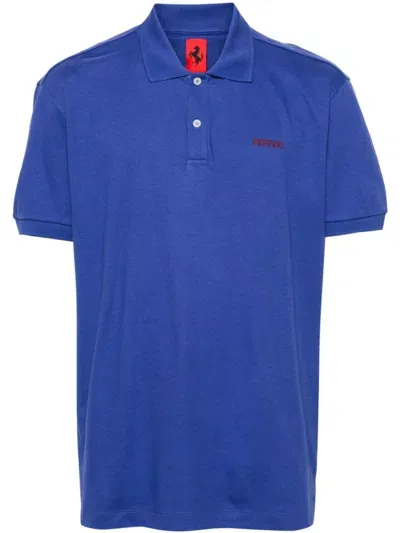 Ferrari Logo-lettering Jersey Polo Shirt In Blue