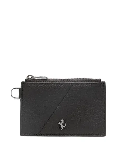 Ferrari Zipped Leather Cardholder In Brown