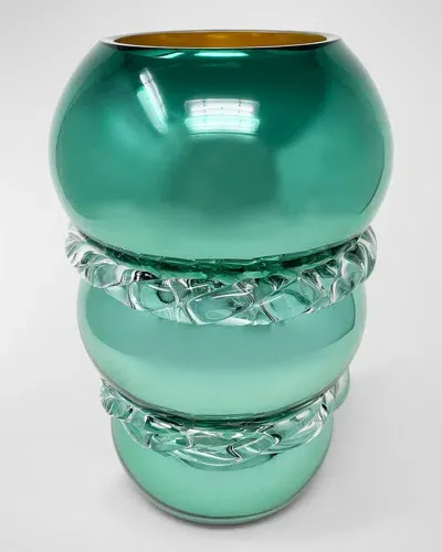 Feyz Studio Rope Mirrored Vase In Emerald Green Mirrored