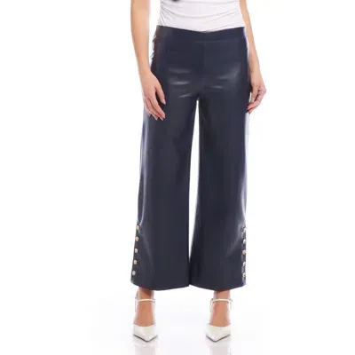 Fifteen Twenty Button Hem Faux Leather Pants In Navy