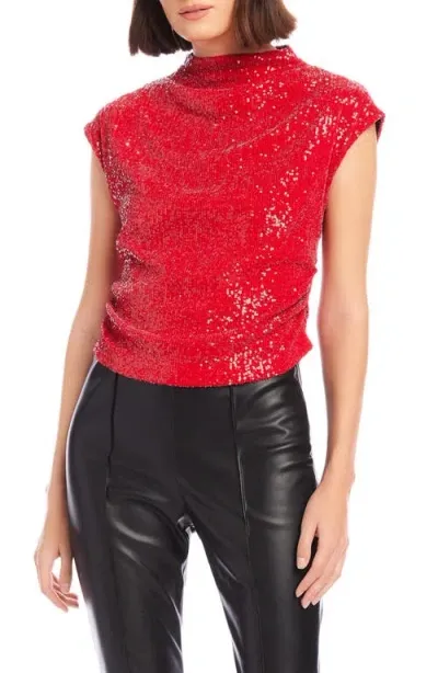 Fifteen Twenty Gwennie Sequin Mesh Top In Cherry