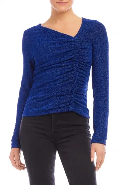 Fifteen Twenty Krissy Asymmetric Neck Long Sleeve Top In Sapphire Blue