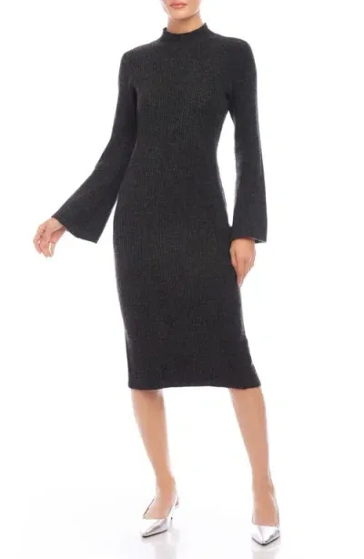 Fifteen Twenty Mock Neck Long Sleeve Rib Sweater Dress In Charcoal