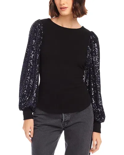 Fifteen Twenty Sequin Bishop Sleeve Top In Midnight Blue