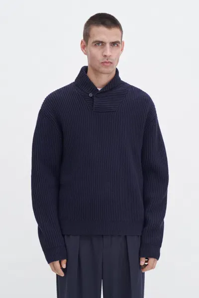 Filippa K Lambswool Shawl Collar Sweater In Blue