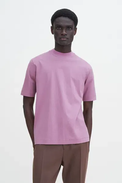 Filippa K Mock Neck Cotton Tee In Pink