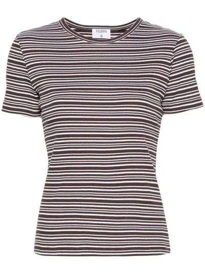 Filippa K Striped Ribbed T-shirt In Brown