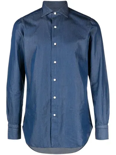 Finamore 1925 Regular Fit Denim Shirt In Blue