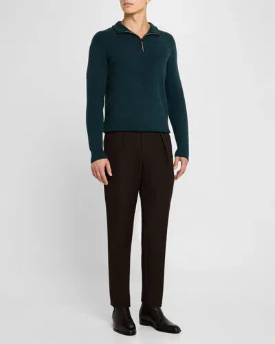 Fioroni Men's Cashmere Rib Half-zip Sweater In Petrolio