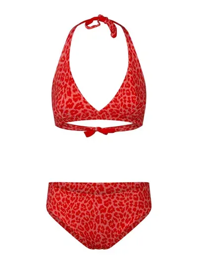 Fisico Leopard-print Bikini In Red