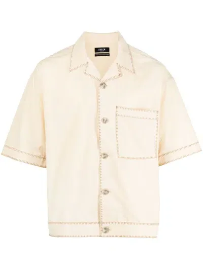 Five Cm Contrast-stitching Short-sleeved Cotton Shirt In Neutrals