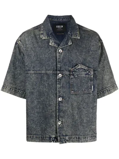 Five Cm Short-sleeve Denim Shirt In Blue