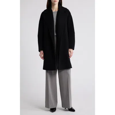 Fleurette Jade Open Front Wool Coat In Black