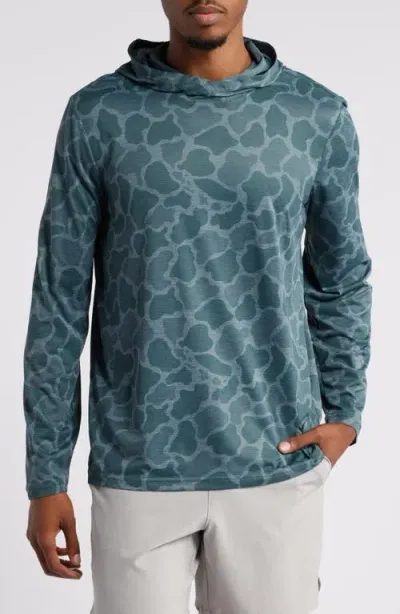 Florence Airtex Long Sleeve Hooded Performance Top In Heather Light Sea Blue Camo