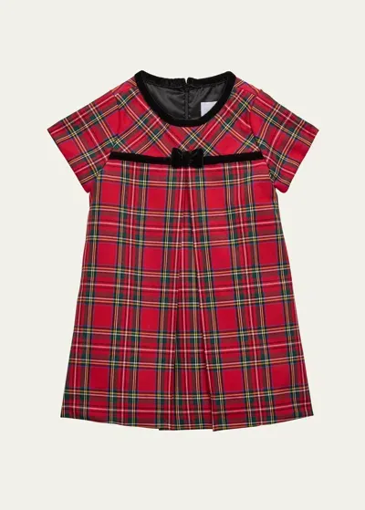 Florence Eiseman Kids' Girl's Tartan Plaid Dress W/ Velvet Button In Red/multi