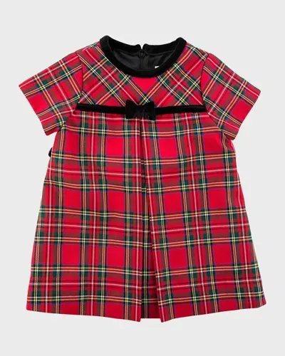 Florence Eiseman Kids' Girl's Tartan Plaid Dress W/ Velvet Button In Red/multi