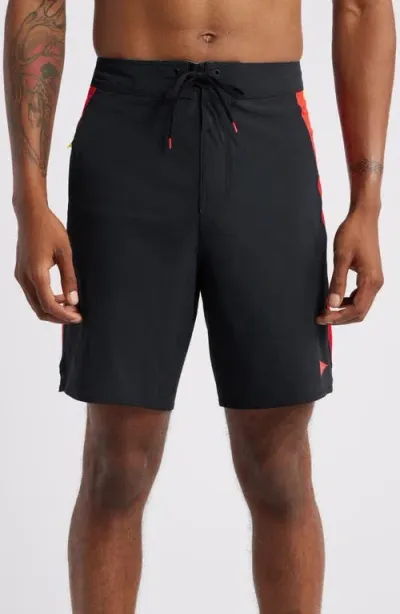 Florence F1 Burgee Cordura® Water Repllent Board Shorts In Black Racing Red