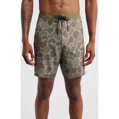 Florence F1 Pro Hawaii Camo Water Repellent Board Shorts In Burnt Olive