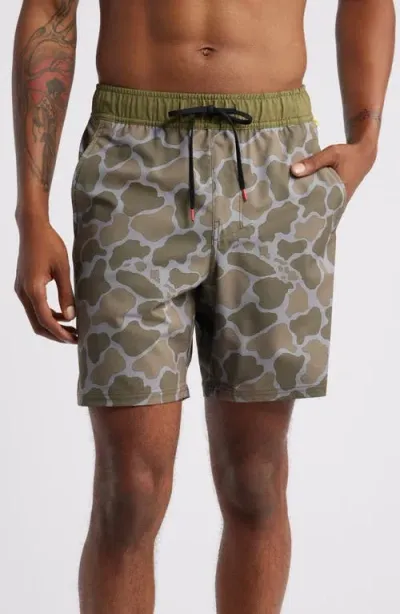 Florence Standard Issue Water Repellent Swim Trunks In Burnt Olive Camo