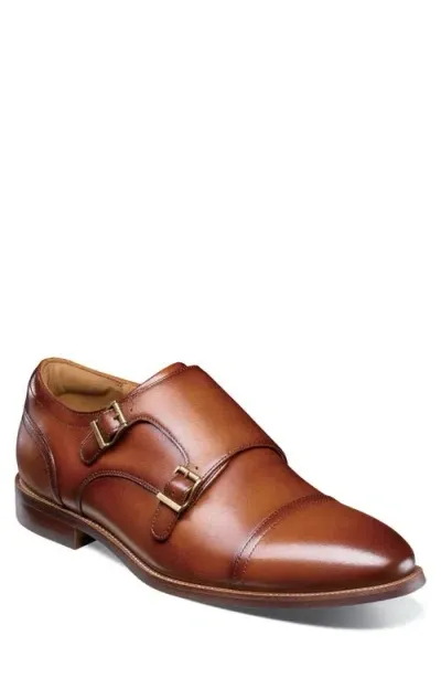 Florsheim Rucci Cap Toe Double Monk Strap Shoe In Cognac