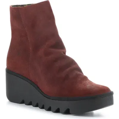 Fly London Baan Platform Wedge Bootie In 002 Oxblood Oil Suede