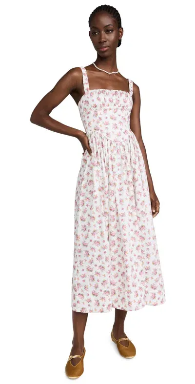 For Love & Lemons Etienne Midi Dress Pink In White