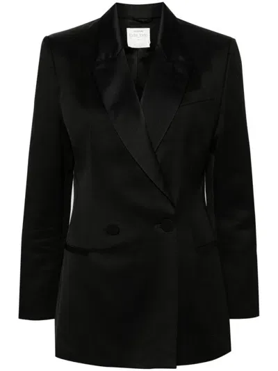 Forte Forte Double-breasted Satin Blazer In Black