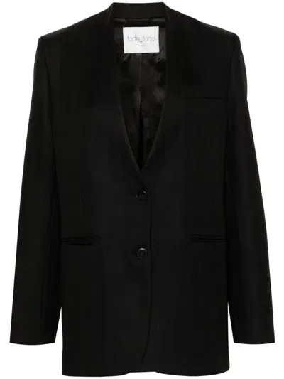 Forte Forte Collarless Herringbone Single-breasted Blazer In Black