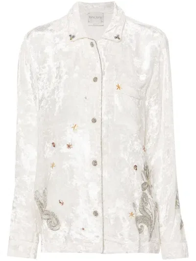 Forte Forte Crushed-velvet Embroidered Shirt In White