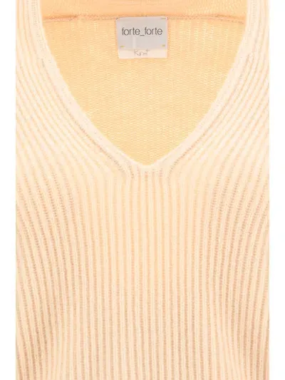 Forte Forte Cashmere Wool Ribbed V Neck Sweater In Beige