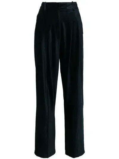 Forte Forte High Waist Velvet Trousers With Monochrome Pattern In Notte