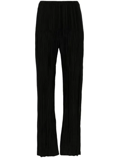 Forte Forte Crinkled High Waist Straight Leg Trousers In Black