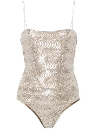 Forte Forte Sequinned Sleeveless Bodysuit In Silver