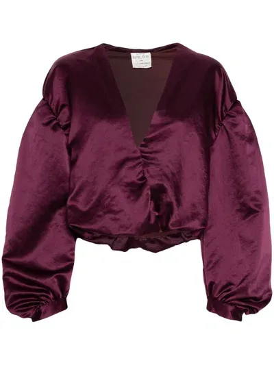 Forte Forte Satin V-neck Cropped Blouse In Magenta