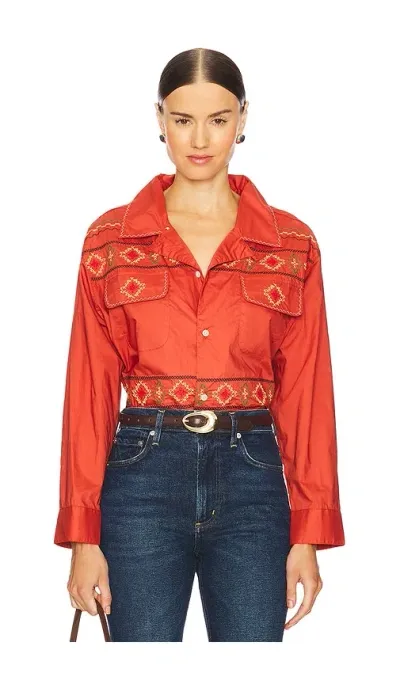 Found X Revolve Embroidered Button Up Shirt In Red