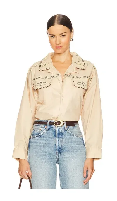 Found X Revolve Embroidered Button Up Shirt In Brown