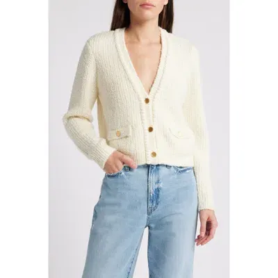 Frame Double Pocket Crop Cardigan In Cream