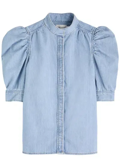 Frame Gillian Puff-sleeve Denim Blouse In Blue