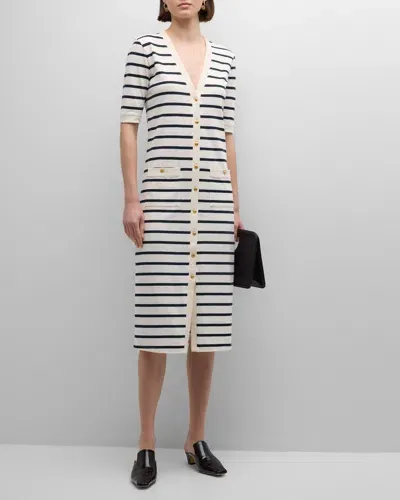 Frame Stripe Henley Midi Dress In Navy Multi