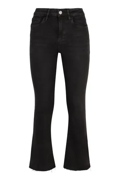 Frame Le Crop Mini Boot Raw Fray Jeans In Black