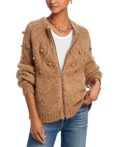 Frame Popcorn Zip Cardigan In Mink